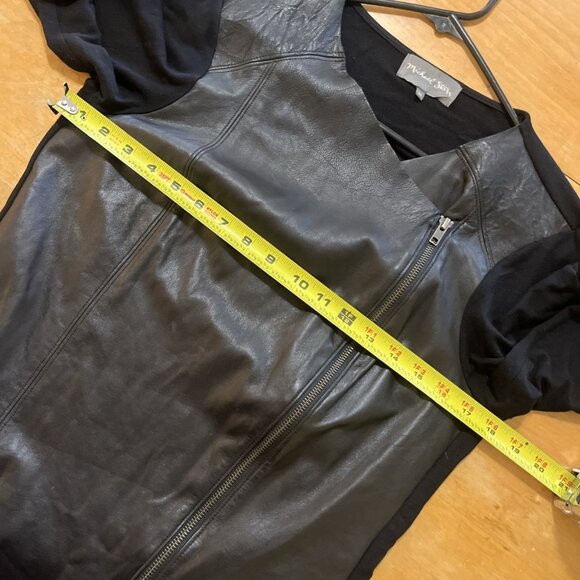 Women Michael Stars Moto Jacket Sweater Black Leather Mix Size M Goth Modern - Picture 7 of 11